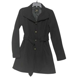 Jack by BB Dakota‎ Black Belted Trench Coat Wool Blend Womens Sm Winter Business